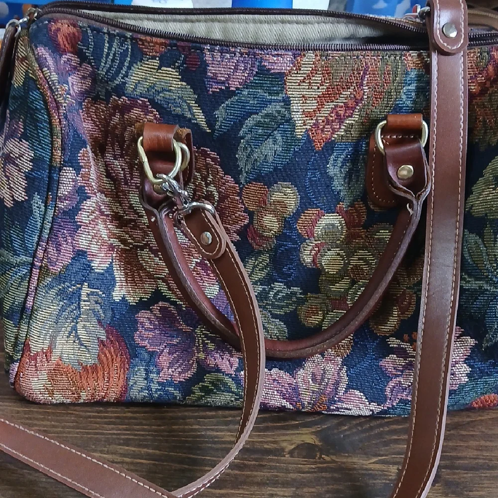 Talbot satchel purse leather handles Vintage brocade Tapestry Shoulder Bag - Picture 1 of 6